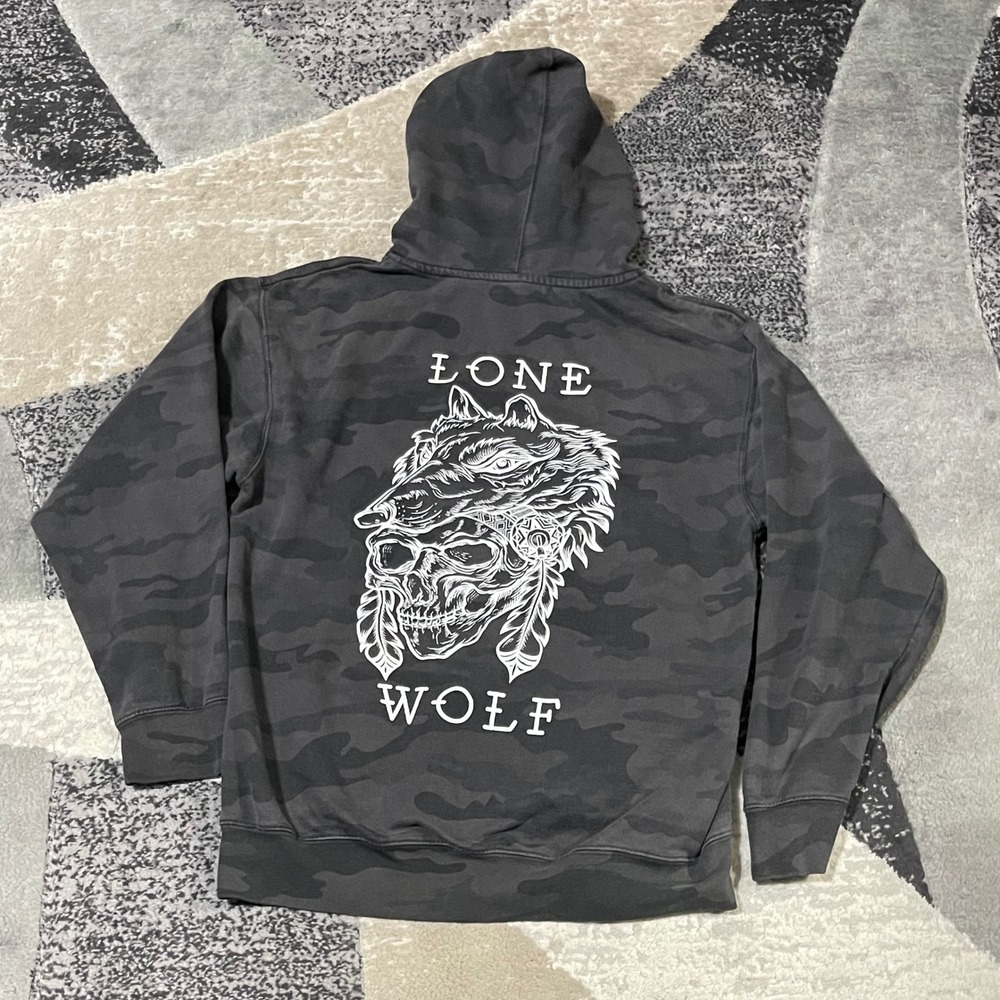 Relentless Betrayal Hoodie Men Medium Black Camo Lone Wolf Skull‎ Graphic Biker